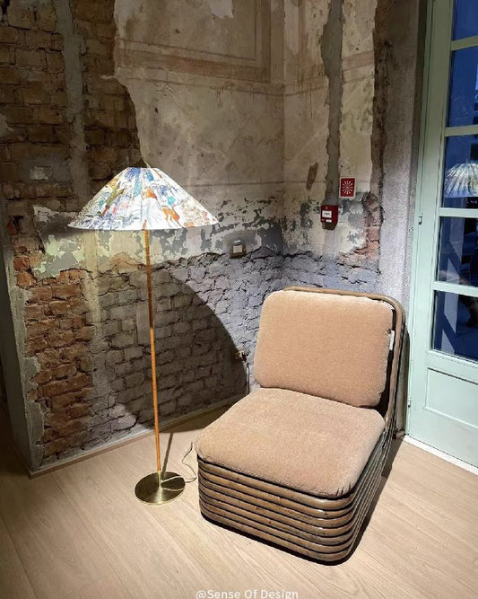 Conical Hat Floor Lamp-Floral Fabric