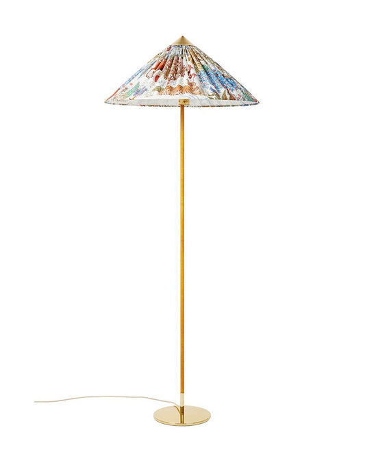 Conical Hat Floor Lamp-Floral Fabric