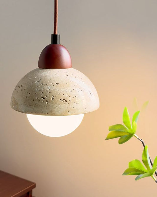 Travertine glass Pendant Light-Wood