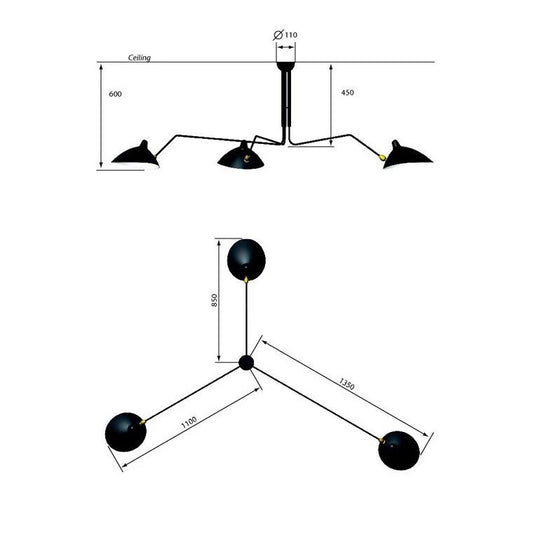 Serge Mouille Ceiling Light - 3 pivoting arms